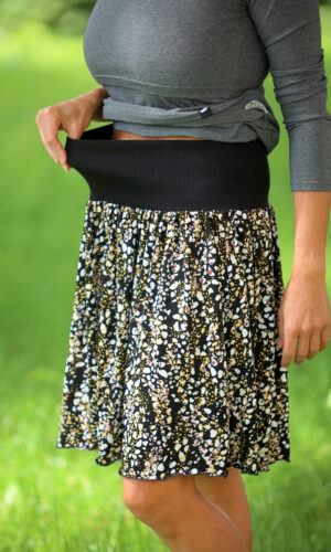 letní dámská těhotenská sukně z viskózy vhodná i v těhotenství, s pružným pasem, černá